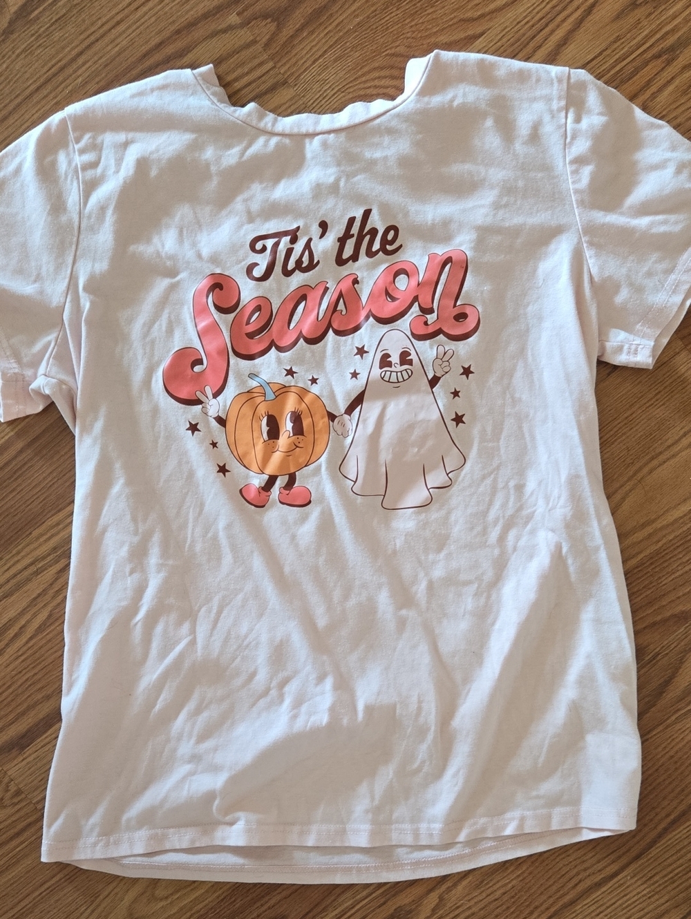 Tis the Season Graphic Short Sleeve Tee - White with Pink & Orange Print